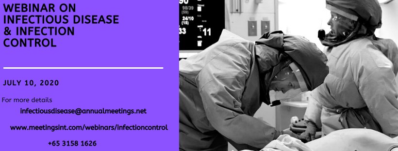 Go #Live with #Infectious #Disease and Infection #Control #Webinar. #Meetings International is organizing Webinar on Infectious Disease and Infection Control will be hosted on #July 10, 2020.

For more details, visit: meetingsint.com/webinars/infec…