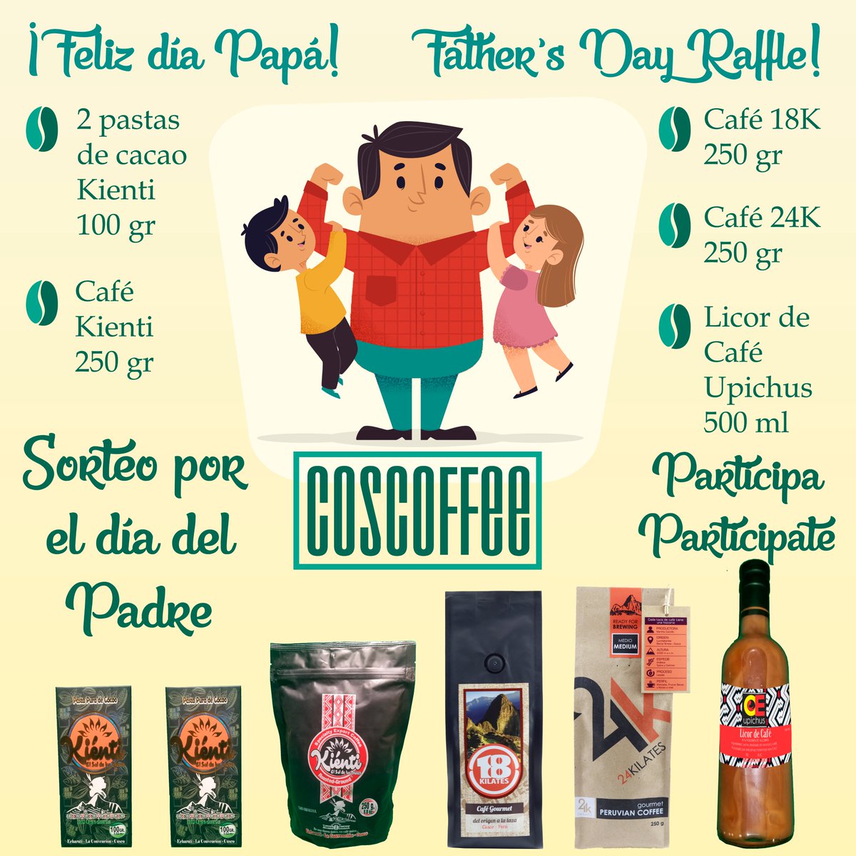 CoscoffeePeru's tweet photo. ¡Sorteo del día del padre! ¡Regala a tu papá algo maravilloso!

6 personas afortunadas tienen la oportunidad de ganar uno de los siguientes artículos:

- Licor de Café OE Upichus
- Una bolsa de 250 gramos de café Kiénti https://t.co/g74FgPh8Ki