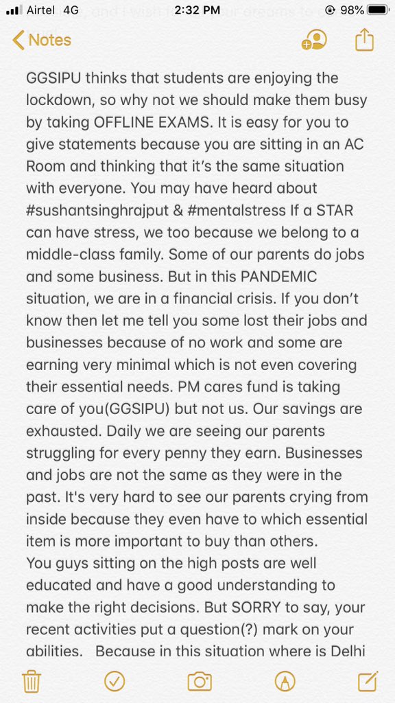 HeyAngadHere's tweet photo. Take your time and read. It will give you a sneak peek of the ongoing scenario in a middle-class family.
@student_ipu #cancelexams #studentlifematters #GGSIPU  #finalyearexams @ArvindKejriwal @AkshayMarathe @aartic02 @VickyKedia @FromBhaskar @ipathak25 @msisodia @attorneybharti https://t.co/iVtvrMTvIF