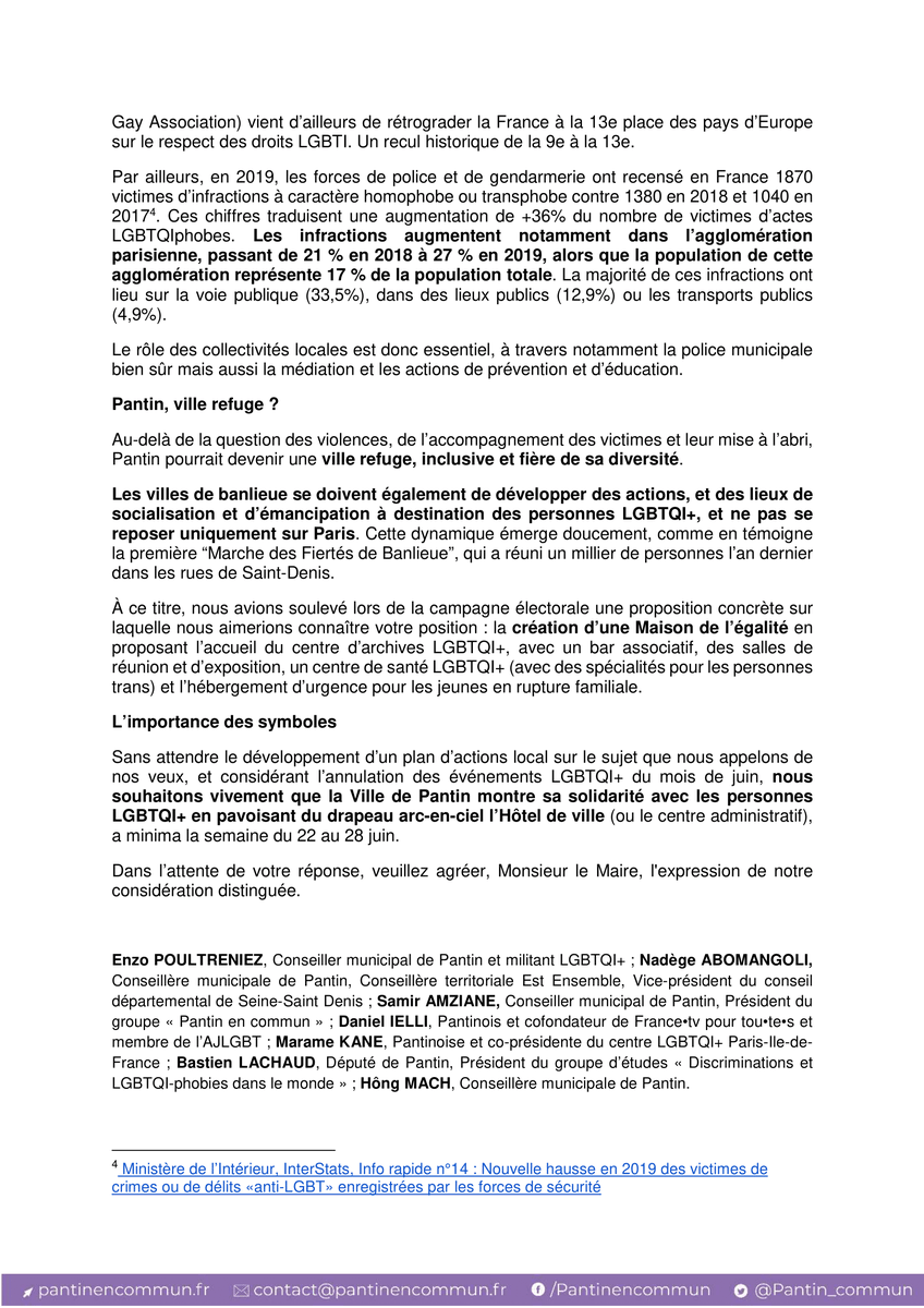 ElusLFIPantin's tweet photo. Lettre ouverte à Bertrand Kern, maire de @VilledePantin, sur le Mois des fiertés 2020 🏳️‍🌈, bousculé par la crise sanitaire. 

#LGBT #Pantin #LGBTQI #égalité #PrideMonth #MoisDesFiertés 

🌈https://t.co/iRwjdMDpqK https://t.co/qz8xXjNirI