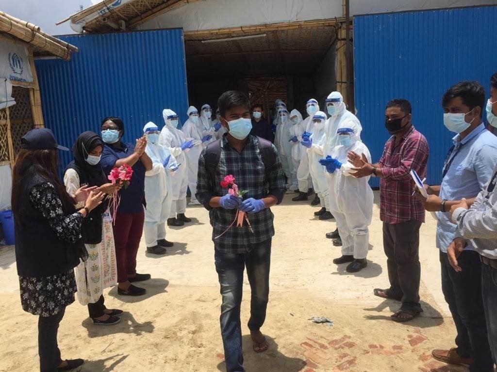 CorlissUNHCR's tweet image. Alhamdulillah! The first ten COVID-19 patients - all from the Bangladeshi host community - have recovered and were discharged today from the UNHCR Severe Acute Respiratory Infection Isolation and Treatment Centre, built by BRAC and run by Relief International.