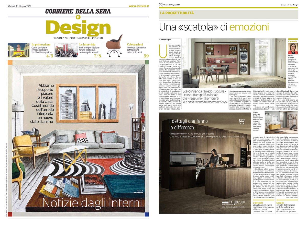 scavolini's tweet photo. Oggi su @Corriere Design,  il nostro AD @fscavolini racconta la casa Scavolini: arredi sempre più polifunzionali come BoxLife o Gym Space che trasformano la casa in un ambiente adatto a ogni esigenza. https://t.co/4y0B7hlE4a