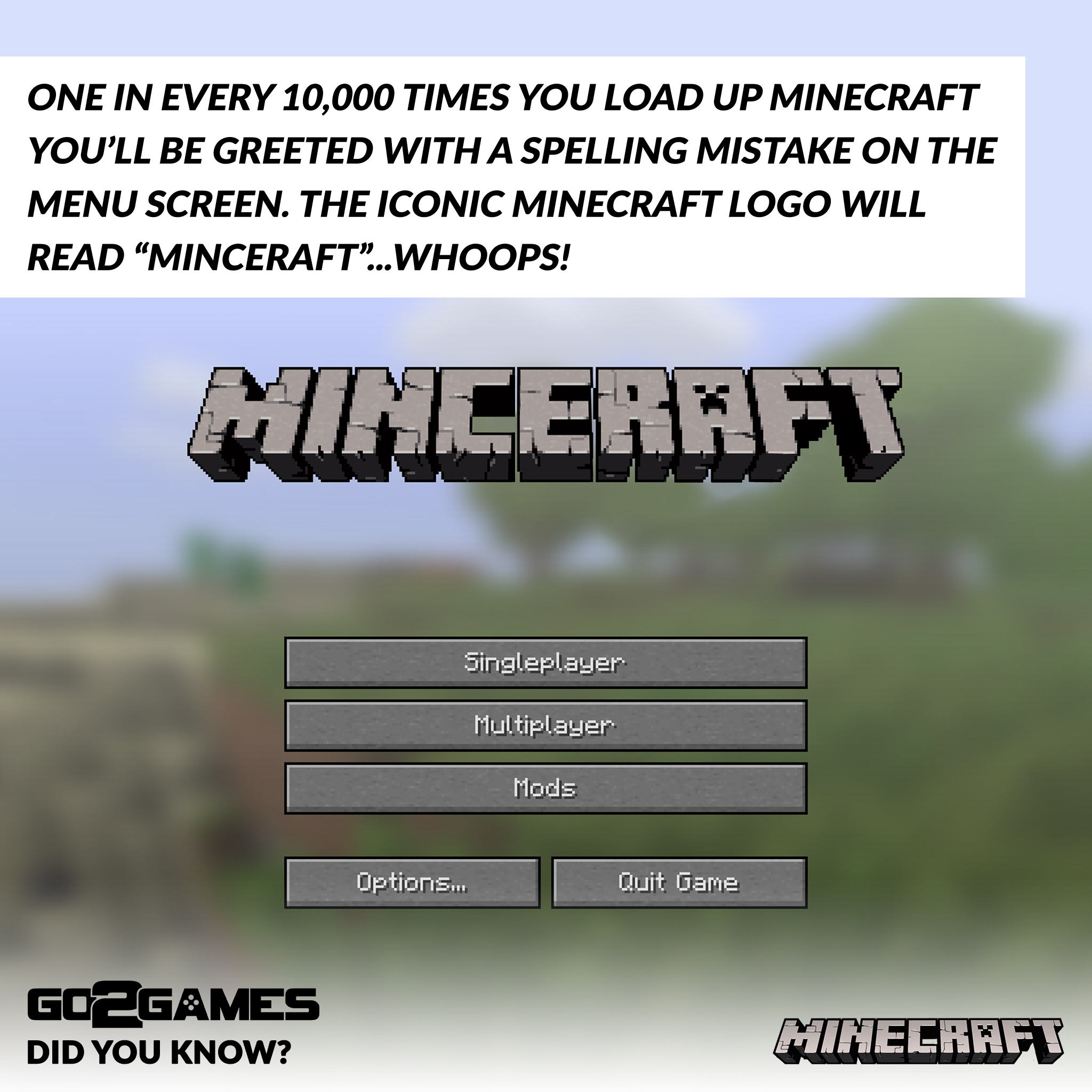 Twitter 上的 Go2games Have You Ever Seen This Logo Before It S About As Rare As Getting Flint From Gravel When You Actually Need It Go2games Minecraft Minceraft Titlescreen Easteregg Didyouknow T Co Ynuu7gdrau Twitter