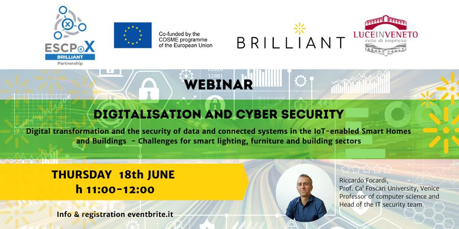 ESCP4xBRILLIANT's tweet photo. ⏰Only 2 days left to our free webinar #Digitalisation & #cybersecurity in #smartlighting, #furniture & #smartbuilding !
@Luce_in_Veneto @ElcaCluster @ClusterCICAT @Clusterlumiere #KČN #MIÉNK #ClusterArredo @Clusters_EU @EU_EASME #ESCP4x https://t.co/7bFOHtyiu9