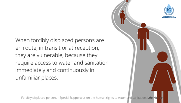 Forcibly displaced persons' rights to water and sanitation are threatened from the very start of their displacement.  #HRWASH2020  #RefugeeWeek2020 Read more about the human rights to water and sanitation of forcibly displaced persons:  http://tiny.cc/04kuqz 