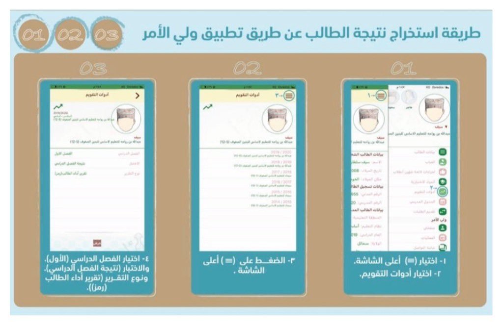 متاح الآن على البوابة التعليمية وتطبيق ولي الأمر               
            👇
نتائج الدور الأول للعام الدراسي 2019/2020