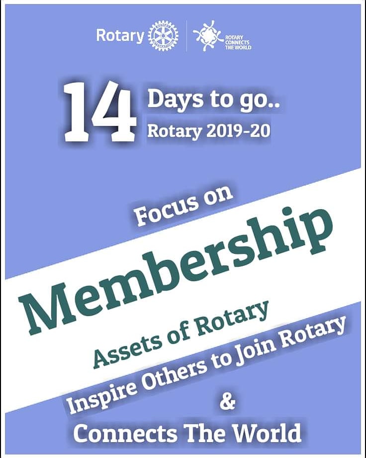 3054Rotary's tweet photo. Countdown Begins ...

14 days to go... 
Rotary 2019-20.

Focus on  Membership 

#Rotary #Rotaract #Interact #PeopleofAction #ConnectsTheWorld #Rotary3054 https://t.co/yfMGcH3bB2