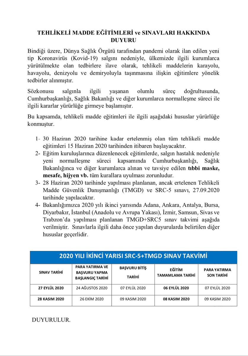 tmgdadrturkey's tweet photo. Tehlikeli Madde Eğitimleri ve Sınavları Hakkında Duyuru #tmgd #adrtmgd https://t.co/xeEVWOksVG