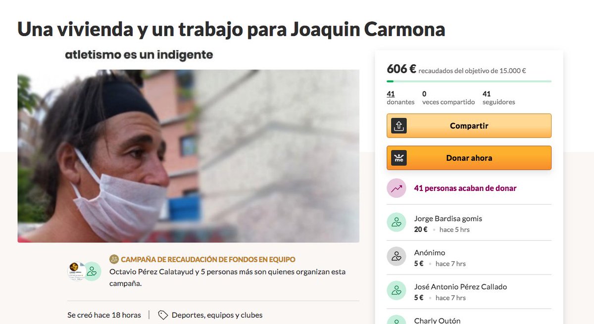 Octavio Pérez (@octavioperezcal) on Twitter photo En menos de 24h llevamos más de 600€ recuadados para <a href="/Jokin4318/">| Joaquín Carmona |</a>. Entre todos podemos darle una gran alegría: gf.me/u/x89qvz
<a href="/JAVIGUERRA26/">Javi Guerra OLY</a> <a href="/tetedelaossa/">j.c.de la ossa</a> Anoche nos comentó <a href="/lmmberlanas/">LMMBerlanas</a> que queríais uniros al equipo para ayudar a Joaquin: gofundme.com/manage/una-viv… En menos de 24h llevamos más de 600€ recuadados para <a href="/Jokin4318/">| Joaquín Carmona |</a>. Entre todos podemos darle una gran alegría: gf.me/u/x89qvz
<a href="/JAVIGUERRA26/">Javi Guerra OLY</a> <a href="/tetedelaossa/">j.c.de la ossa</a> Anoche nos comentó <a href="/lmmberlanas/">LMMBerlanas</a> que queríais uniros al equipo para ayudar a Joaquin: gofundme.com/manage/una-viv…