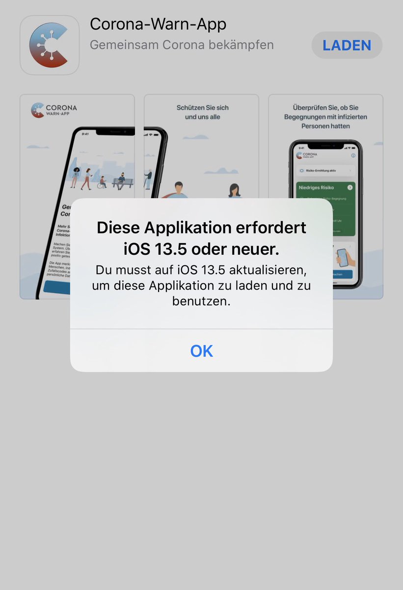 Ich bin anscheinend hoffnungslos #CoronaWarnApp veraltet. #Corona #coronavirus #COVID19 #ios #SARSCoV2 #CoronavirusPandemic