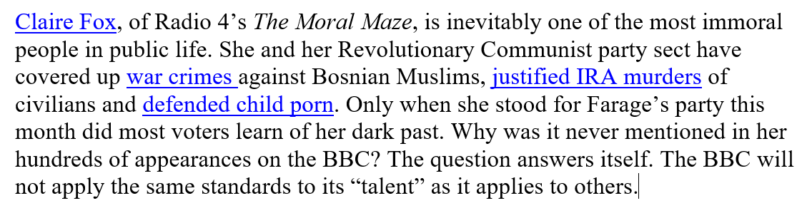 Throughout this time, they’ve been used, especially by the BBC and Sky News, as favoured pundits, however preposterous and repulsive their claims and opinions might be (Brendan O’Neill and Claire Fox are leading members of the network). As  @NickCohen4 remarks: