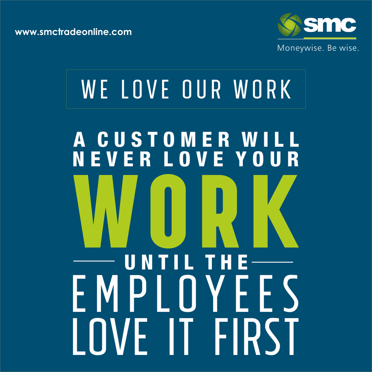 smcglobal's tweet photo. We Love Our Work
A Customer Will Never Love Your
Work Until The Employees Love It First.
#worklover #motivated #work #leadership #teamwork #customer #employees #love #sharemarket #onlinetrading #smc #smcglobal https://t.co/qExNXNlBZa