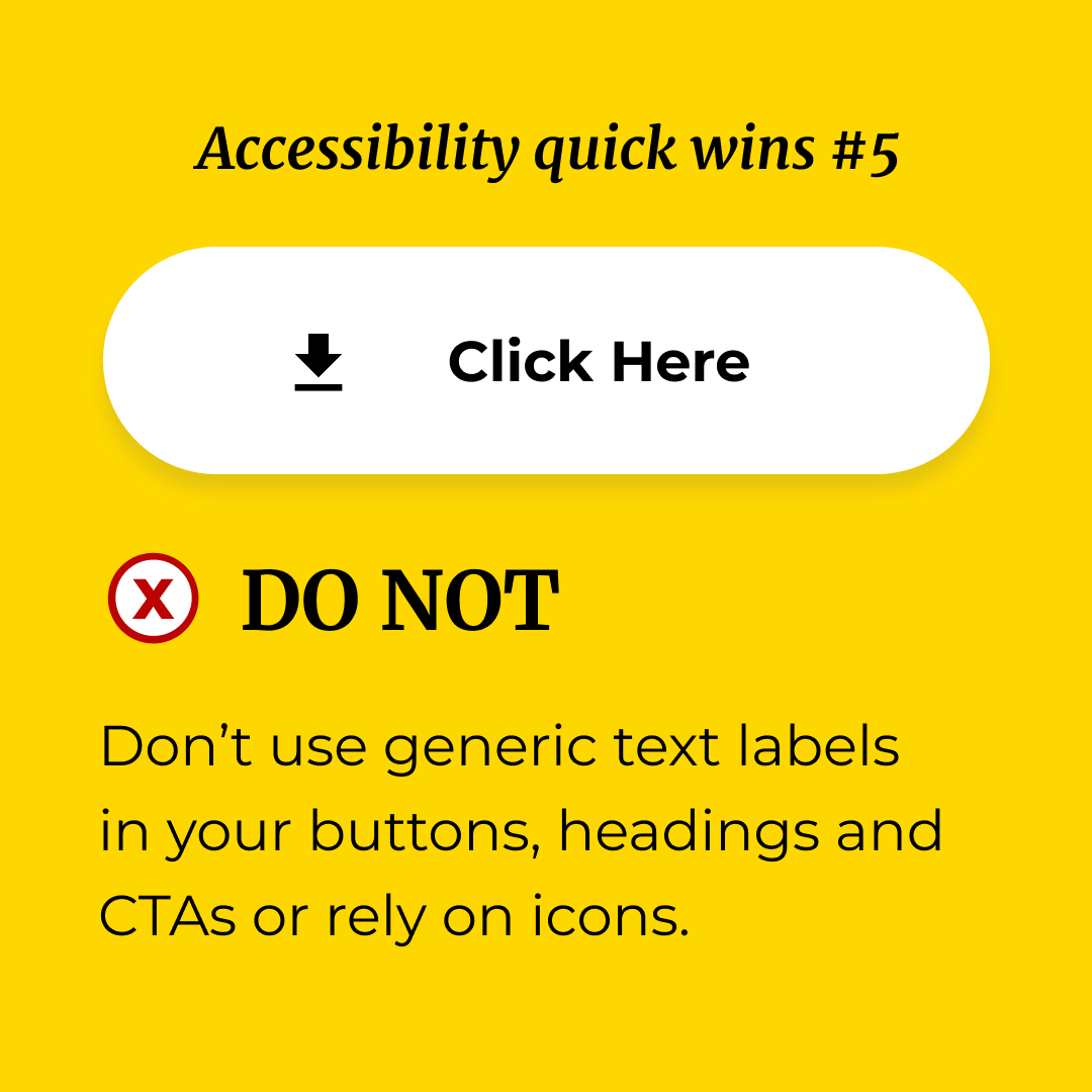 Eficode's tweet photo. Our fourth accessibility tip shows how you can correctly create a button. Can you find a mistake in this button? Scroll to see the right answer!

#accessibility #accessibleservices #ux #uxdesign #digitalaccessibility https://t.co/3lHVqUd0sh