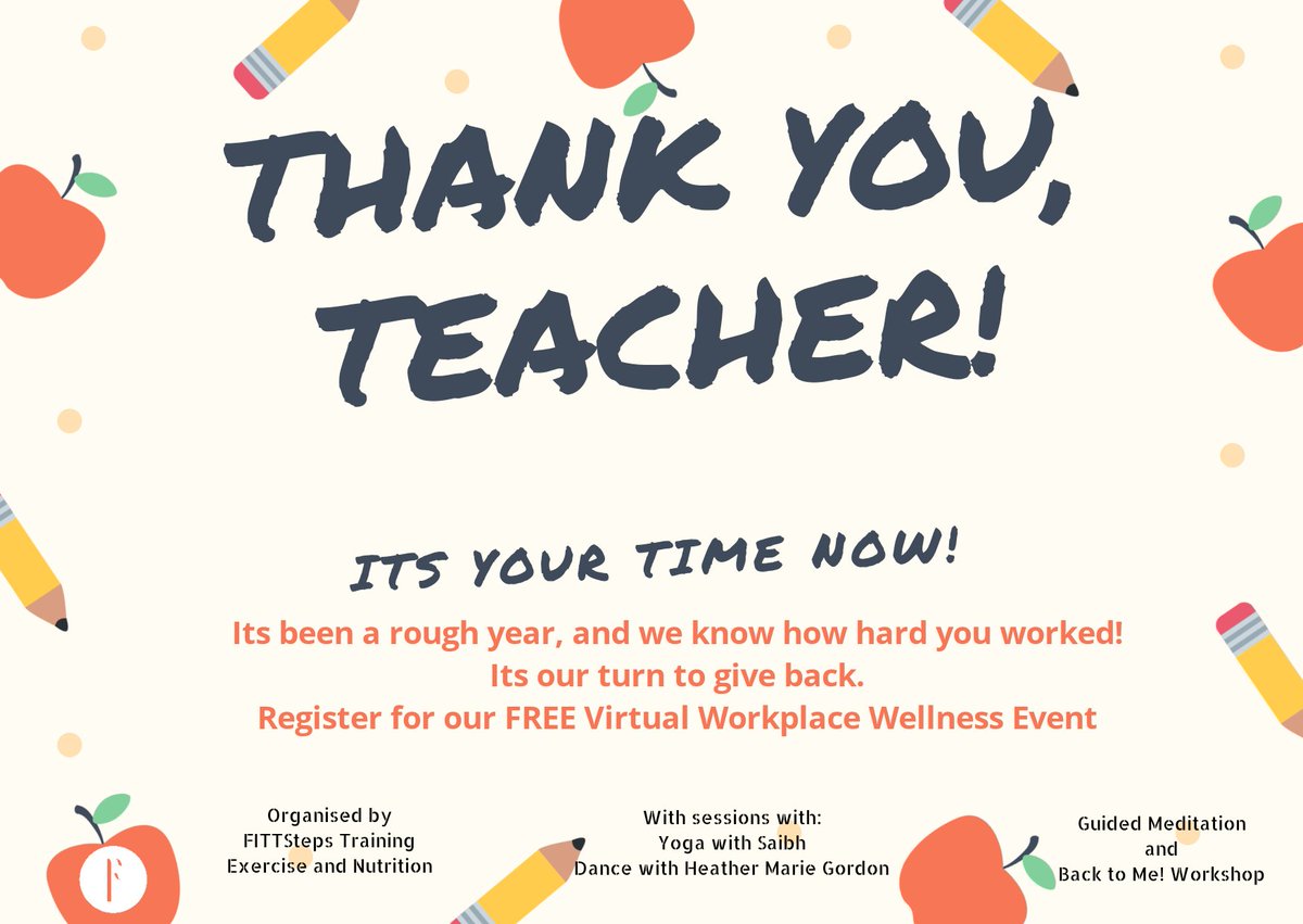 Calling all #teachers We want to thank you for all you do!
Join us on July 1st for a FREE virtual workplace wellness event! @prpamfinn <a href="/AlisonTodayFM/">alison curtis</a>
<a href="/ThisisiRadio/">iRadio</a> <a href="/OonaghOC/">Oonagh O Carroll</a> 
Click to book app.acuityscheduling.com/schedule.php?o…