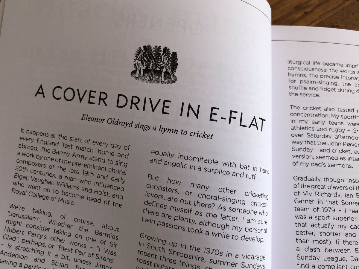 Lovely to receive the summer edition of <a href="/NightwatchmanXI/">The Nightwatchman</a>, who have kindly allowed me to indulge in my twin obsessions - cricket and choral music. Thanks to <a href="/CollersB/">Ben Collingwood</a> <a href="/AlexStobbs/">Alex Stobbs</a> <a href="/FaireIsTheXI/">Faire Is The XI</a> for their help (and an honour to share pages with so many other wonderful writers).