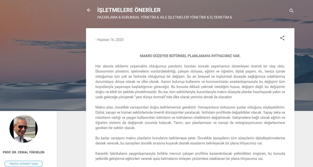“Makro Düzeyde Bütünsel Planlamaya İhtiyacımız Var.” başlıklı yazım cemalyukselen.blogspot.com’da