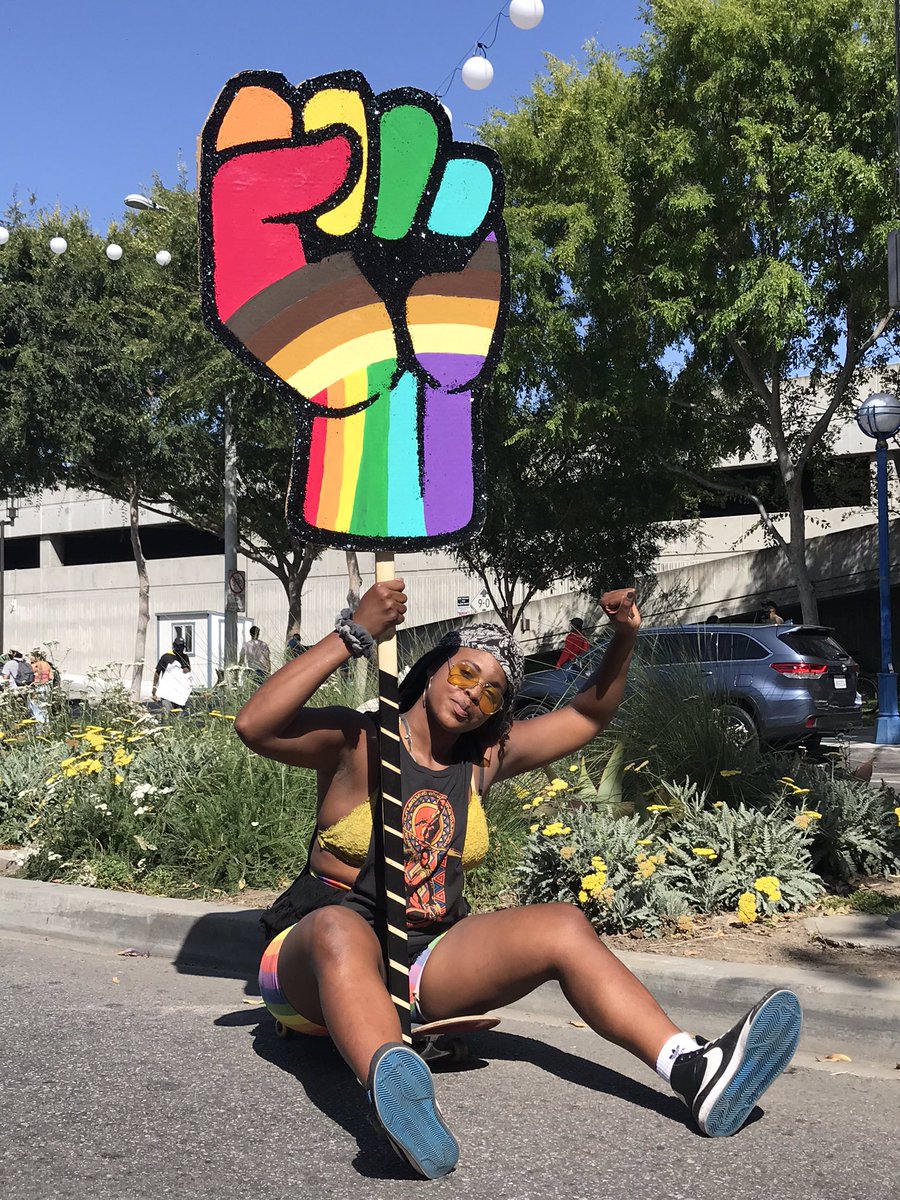 DigitalLA's tweet photo. All Black Lives Matter March celebrated LGBTQ Pride on Sunday. Surprise appearances by Common and Megan Thee Trainer, whose song Savage is top on TikTok. See our pics https://t.co/XhThzu5h05 #ABLMLA https://t.co/o8vX33bQyV