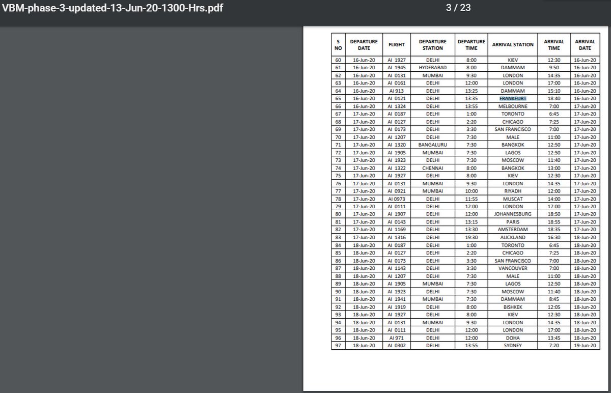 mike290989's tweet photo. @Airport_FRA @airindiain Hi @Airport_FRA thank you for the swift response...Below is the AirIndia schedule as of 13th June where there's only one flight between Delhi - Frankfurt and nothing on the schedule for 17th, 18th June . However, as per your airport Arrival schedule link, there are daily arrivals https://t.co/ai50HXYNtt