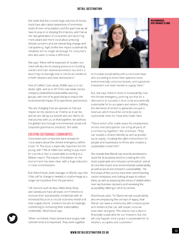 ellandiplaces's tweet photo. A great article in last weeks Retail Destination digital edition @RD_newsfeed where Ruth Moorhouse discusses creating sustainable communities as part of the post-COVID-19 recovery.
#Sustainability #COVID19 #shapingfutureplaces https://t.co/s5MlhlvDIV