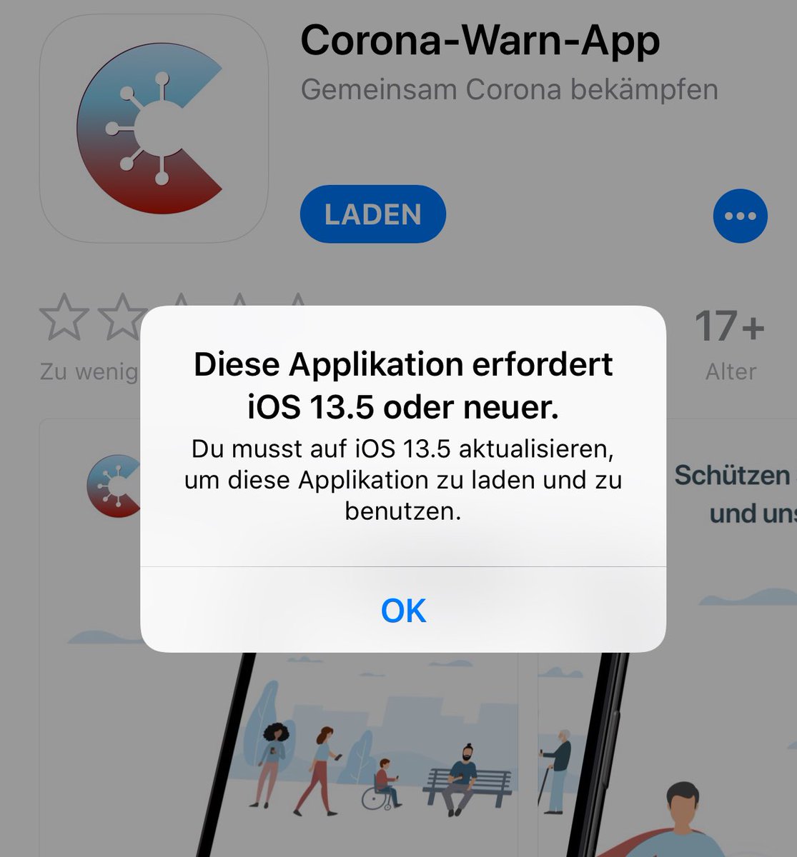 nutzSchall's tweet photo. Ich gehe davon aus, die Entwickler der #CoronaWarnApp haben sich Daten über die Verteilung von entsprechend aktuellen Smartphones angeschaut. Dann gehört mein iPhone wohl offiziell zum alten Eisen. https://t.co/FtMry504p3