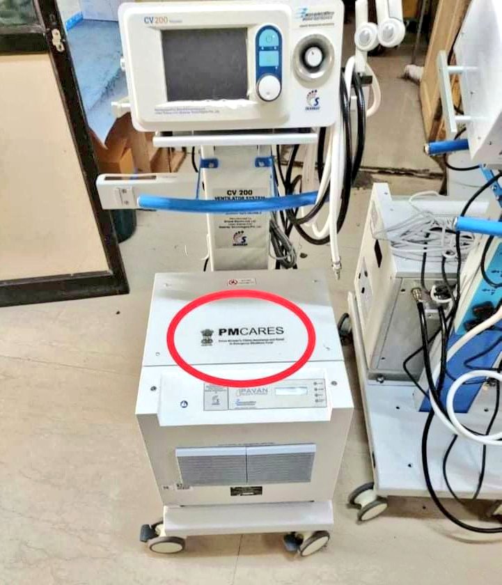 Stunning details of embezzlement of 750+ crores by PM CARES: Y'all must've seen this ventilator with PM CARES sticker that has been promoted by the BJP.Read on to know how a whopping 750+ crores have been stolen by PM Modi & BJP with these ventilators.Thread (1/7)