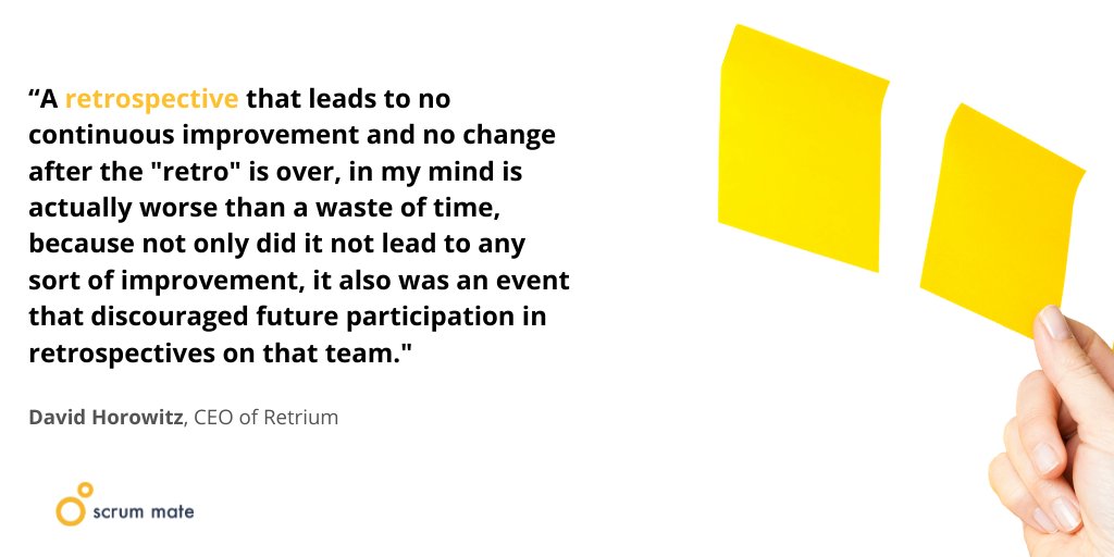 scrummate's tweet photo. Is your retrospective boring 🥱 or leading nowhere? You may need to rethink it.
Listen to @ds_horowitz, CEO of @RetriumHQ list some ways to liven it up in an interview w/ @duarte_vasco for the @scrumpodcast --->  https://t.co/MVzhsZqKxW https://t.co/07qpJOO1GE