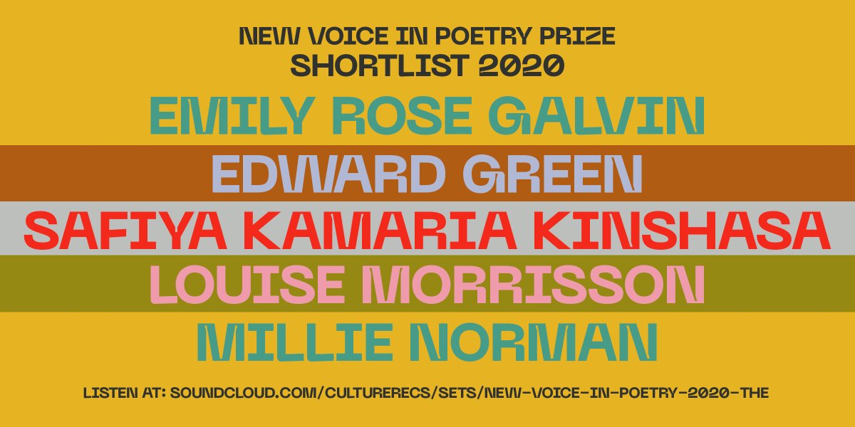culturerecs's tweet image. We are delighted to announce the New Voice in Poetry Prize 2020 shortlist! 
Information on the five shortlisted poets can be found on our website culturerecordings.co.uk and all ten of their submitted audio poems can be streamed here soundcloud.com/culturerecs/se…