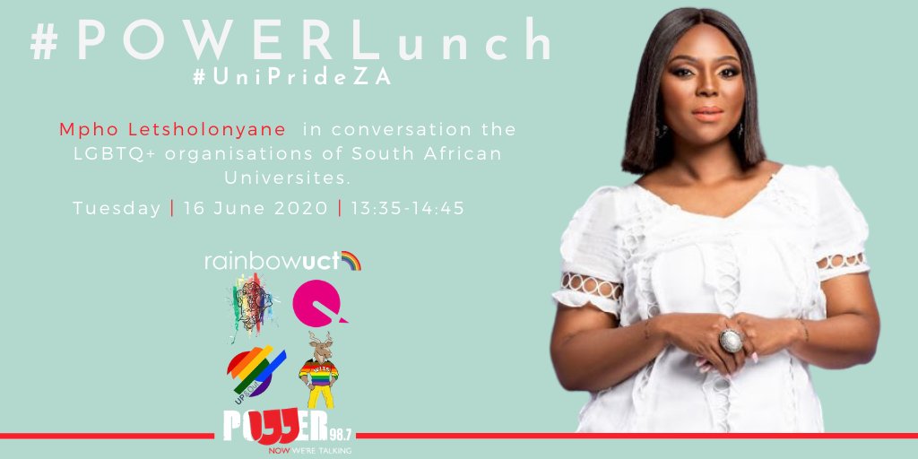 rainbowuct's tweet photo. Tune into @powerfm987 from 13:35-14:45 as Mpho Letsholonyane chats the LGBTQ+ organisations of South African Universites #uniprideza #YouthDay @M_Letsholonyane #pride #pride2020 #pridemonth #pridemonth2020 https://t.co/GJGsLBjtsc