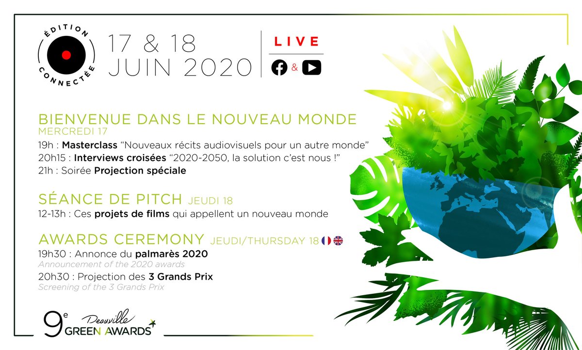Uniondesmarques's tweet photo. Découvrez le programme des 2 journées des @DeauvilleGreenA Awards qui seront diffusées les 17 et 18 juin en LIVE sur Facebook et YouTube 🎬 #Film4Change #GreenAwards2020 #GreenFilms en partenariat avec @Uniondesmarques 
➡️ + d'infos sur : https://t.co/z9icCiwppA https://t.co/DivvQDIW9E