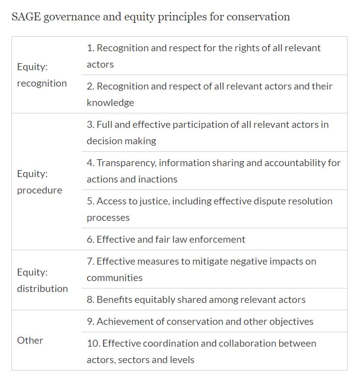 SAGE governance and equity principles for conservation