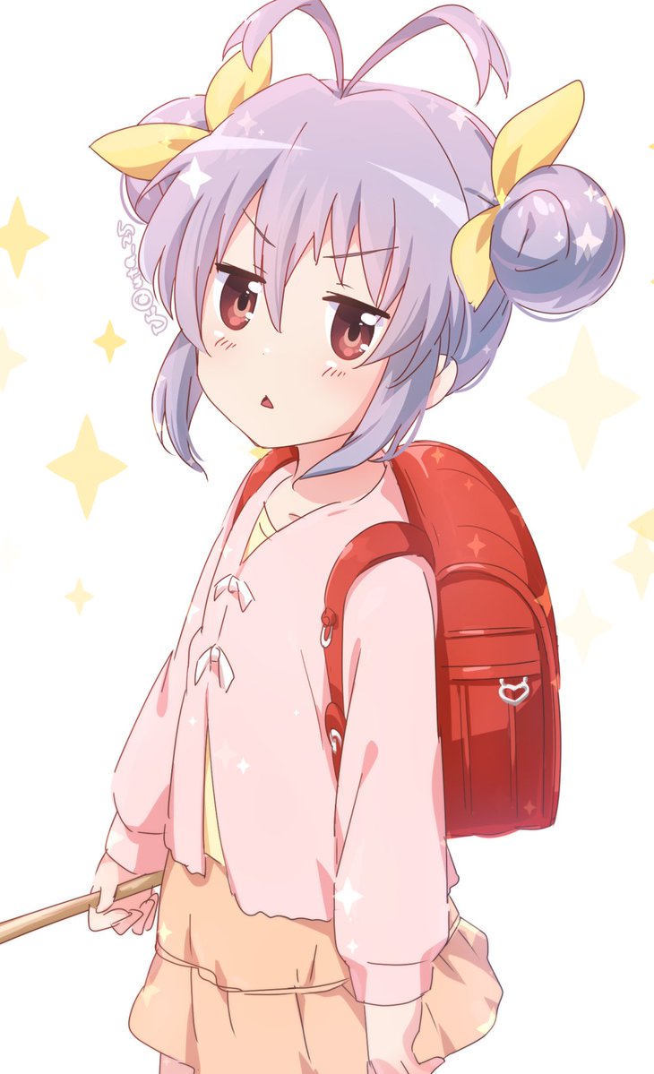 1girl randoseru double bun backpack solo bag antenna hair  illustration images