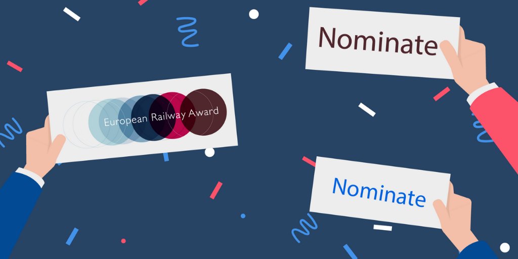 EU_RailwayAward's tweet photo. 2021 will be the “EU #YearofRail 🚆”, but who will be its star 🌟?
#EURA2020 Call for Nominations is now open, closing at the end of June! Click the link to nominate someone you think shaped #rail this year 👉 https://t.co/ngyuXEpFeU https://t.co/CBPQEqNFaW