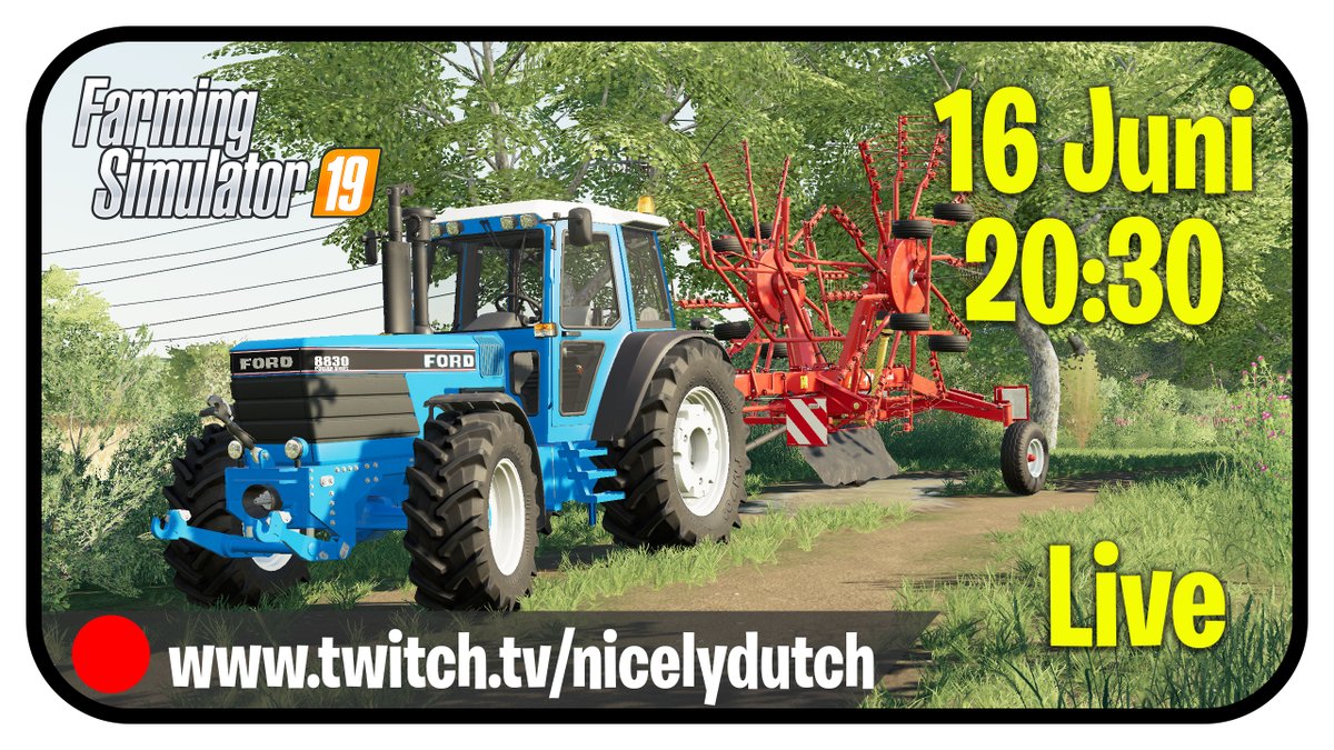 16 Juni om 20:30uur ben ik Live op twitch.tv/nicelydutch Met Farming simulator 19. Omdat het afgelopen zondag zo gezellig was! Nog een keer farming. CAMPAIGN OF FRANCE! Even lekker Beunen. Kom jij ook kijken?. #farming #fs19 #twitch #nicelydutch
