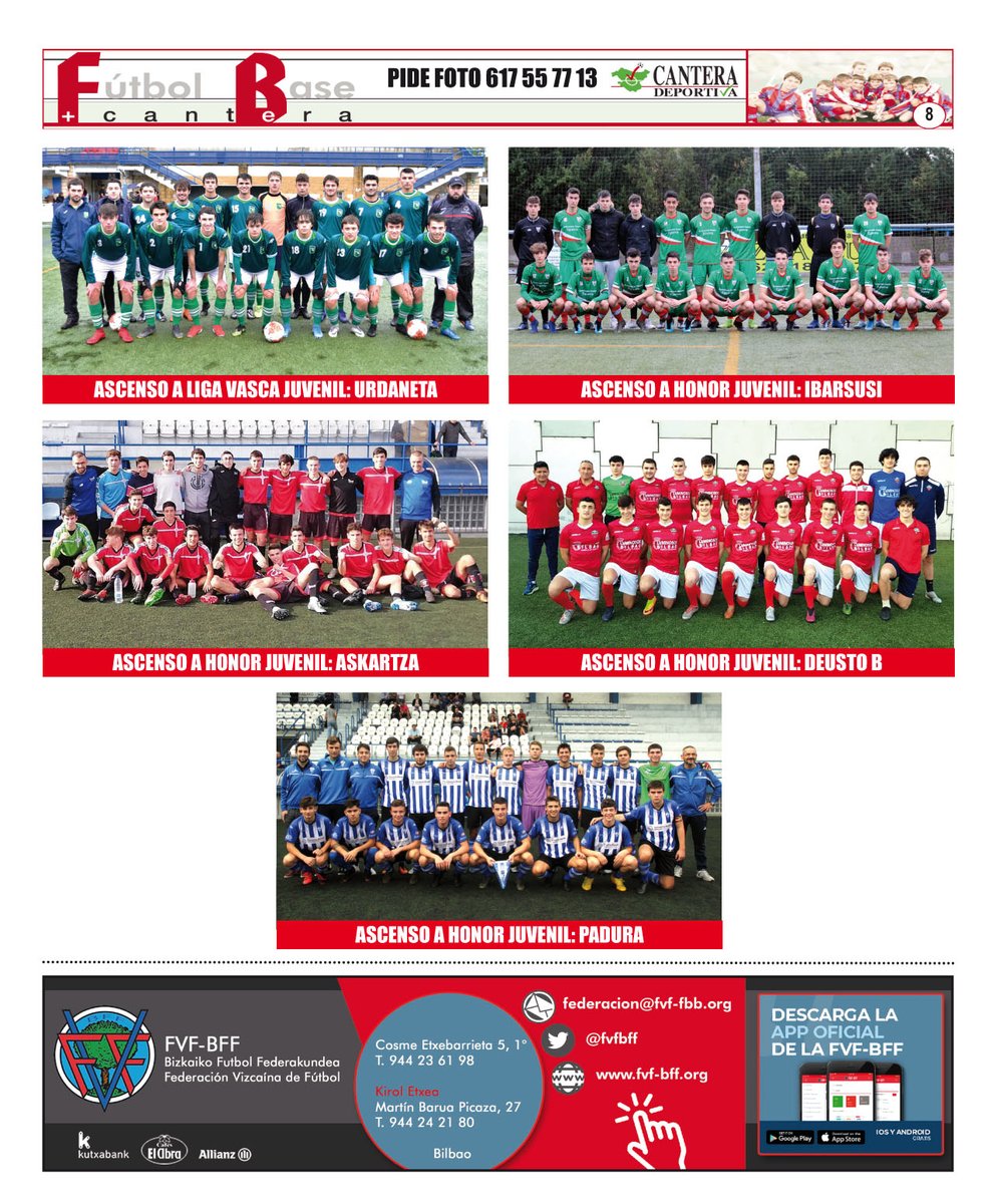 CanteraDeportiv's tweet photo. Octavo álbum con las fotos de los equipos que han logrado ascender de categoría. En este caso a Liga Vasca juvenil, el @urdanetafutbol . Y a Honor juvenil el @CDIbarsusi , el @AskartzaFT , el @deustosd B y el @CDPADURA . Zorionak. Si quieres alguna  encargarla en el 617557713. RT https://t.co/v1oXH07pRn