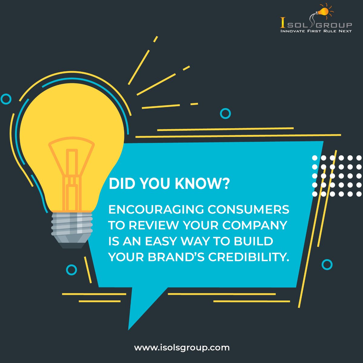 Did You Know?

Consumer Review on your company is an easy way to build brand credibility. 

.

.

.

#brand #brandcredibility #reviews #brand #isols #isolsgroup #marketing #digitalmarketing #credibility #branding #customers
