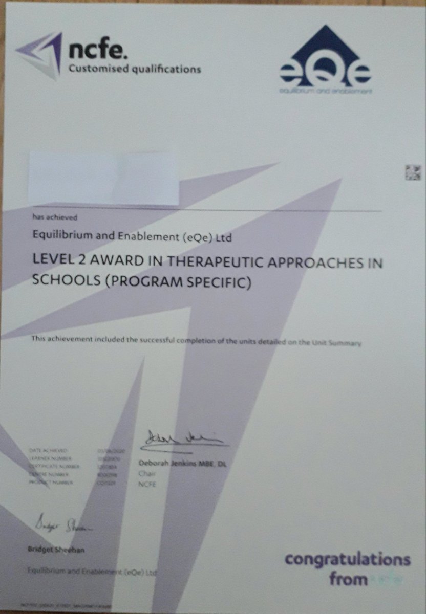 eQeltd's tweet photo. The first Certificates for the Level 2 in Therapeutic Approaches in Schools have arrived! They are winging their way to the fabulous school staff who have completed this training. Well done everyone and sorry we can't deliver them in person this time. #CPD #schools #mentalhealth https://t.co/Y2mlT7qqAn