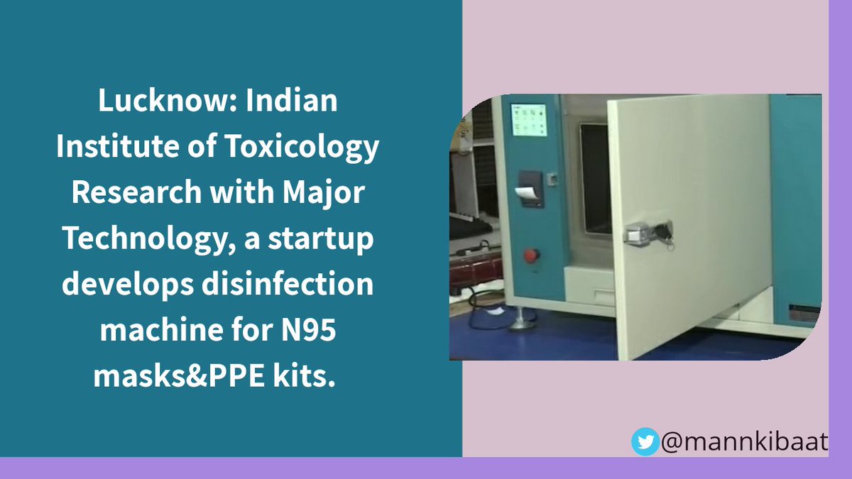 mannkibaat's tweet image. Lucknow: Indian Institute of Toxicology Research with Major Technology, a startup develops disinfection machine for N95 masks &amp;amp; PPE kits. 

#IndiaFightsCorona
