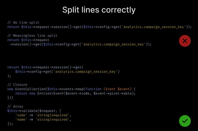 Don't split lines at random places, but don't make them too long either