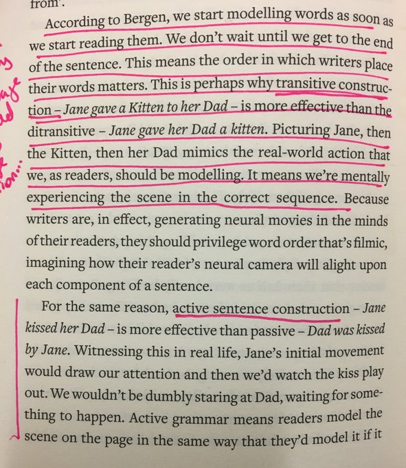 Interesting argument for why active &amp; transitive sentence construction are more powerful

From the Science of Storytelling