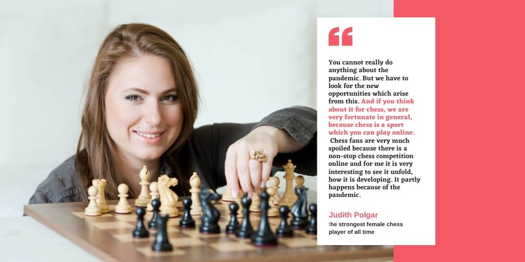 CheckmateCOVID's tweet photo. Judit Polgar, the strongest female chess player of all time, was the special guest of online master-class of Swiss Masters Chess Academy, and she talked about many interesting things. Watch the full video, go here: https://t.co/HoTVUqLc02 https://t.co/f1Z3eUcDC8