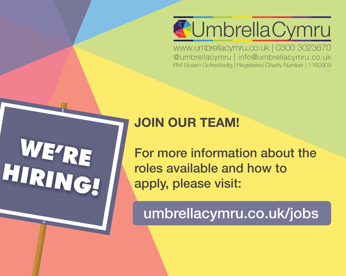 umbrellacymru's tweet image. We're Recruiting!!

We're looking for passionate and dedicated people to join our team.  Currently advertising two roles:

Support Worker (£21,000 p.a.)

PA / Projects and Services Coordinator (£19,500 p.a.)

For more info, visit umbrellacymru.co.uk/jobs

Apply by Sat 27 June,12pm