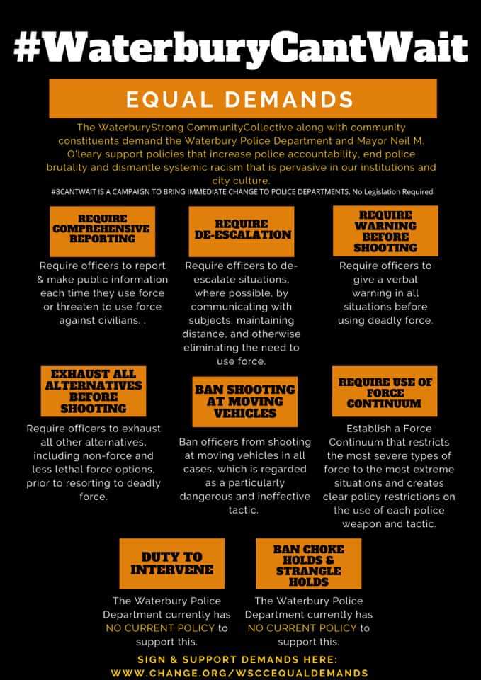 WaterburyStrong's tweet photo. Same demands. Spell check correction. Sign the petition!!!

The Waterbury Strong Community Collective has officially released our " Equal Demands " - To support these demands Sign Here Now: https://t.co/HOAYQlN6YE https://t.co/DLcth0WCj0 https://t.co/XcTGihc5Jm