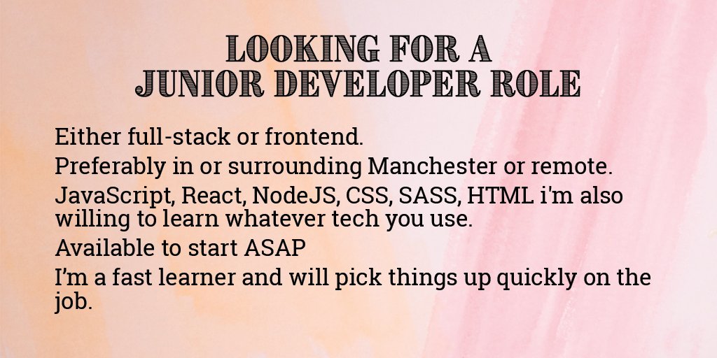 CodesJamber's tweet image. Hello friends! 

Sadly due to the current economic situation the Graduate Software Developer role i was due to start is no longer going ahead.

If you're hiring or know of any roles i could apply for please could you get in touch?

Please RT for reach 💜

jasmine-amber-patel-portfolio.now.sh