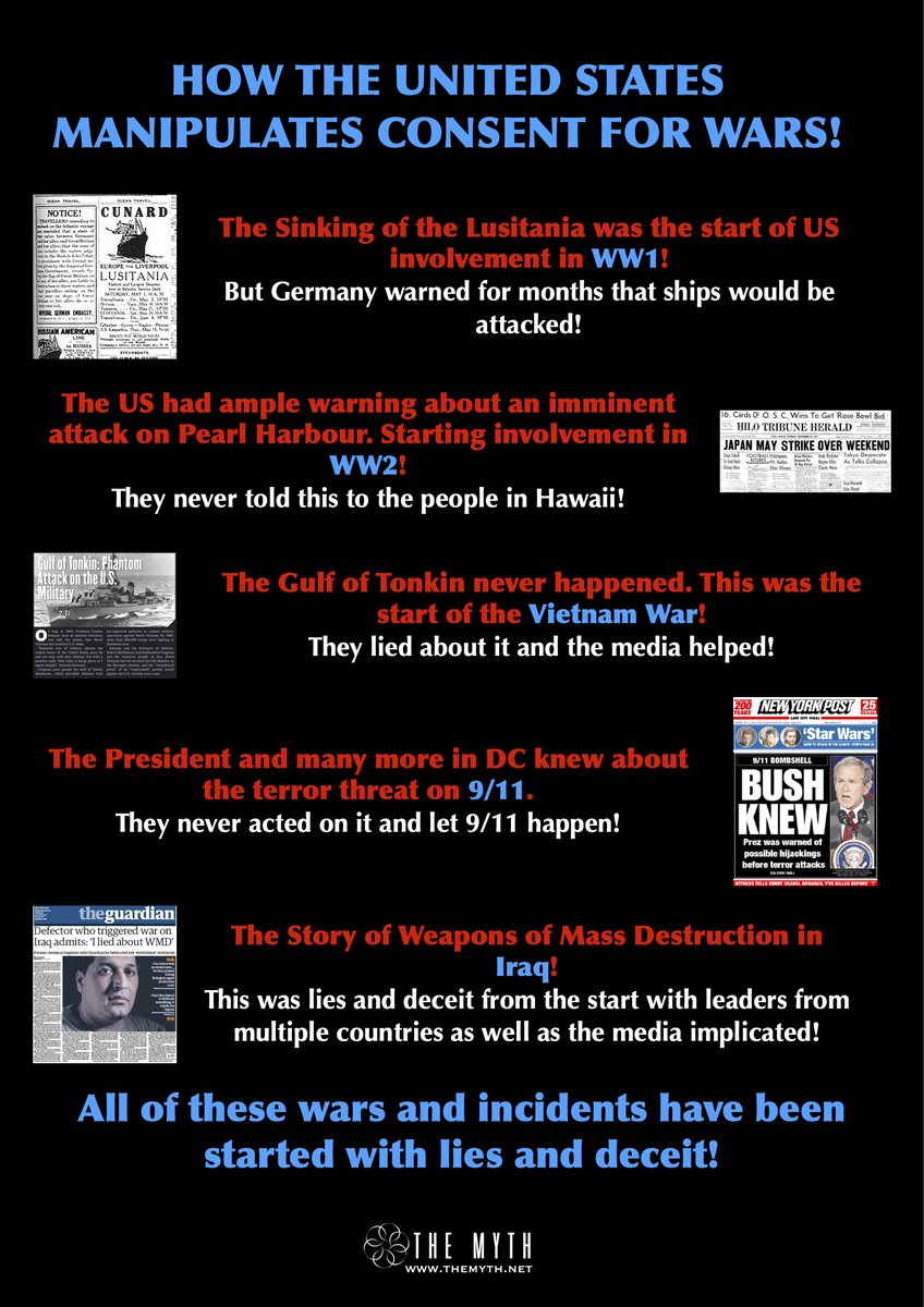 TheMythNet's tweet image. #Warzone  #USA  #warmongers  #WarCrimes   #manufacturing #consent #WW1 #WW2 #VietnamWar #Iraq #insidejob