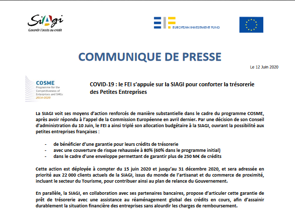 CMAFrance_'s tweet photo. 🔎 Grâce au soutien du Fonds européen d'investissement (FEI), la #Siagi, société de caution mutuelle, renforce ses garanties des prêts de trésorerie #artisanat : plus de 250 millions d'euros de crédits du 15 juin au 31 décembre 2020 💯
Communiqué 👉 https://t.co/0QcS3ukjNP https://t.co/jzC3uKLmiI