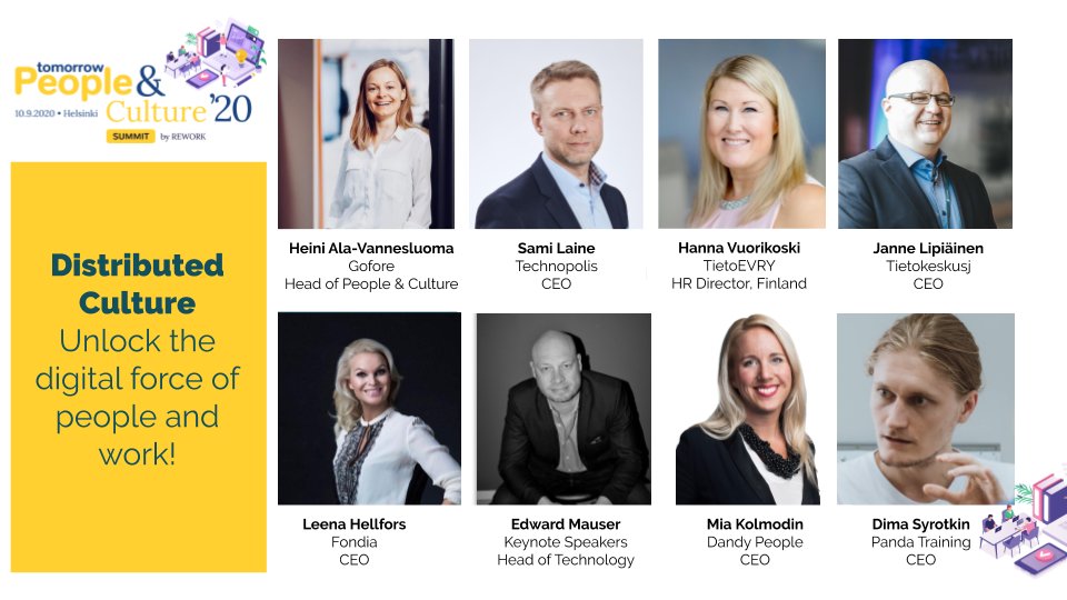 Unlock the digital force of people and work with distributed culture 

<a href="/GoforeGroup/">Gofore</a> @TechnopolisPlc @TietoEVRY <a href="/fondia/">Fondia</a>

#leadership #work #distributed #culture