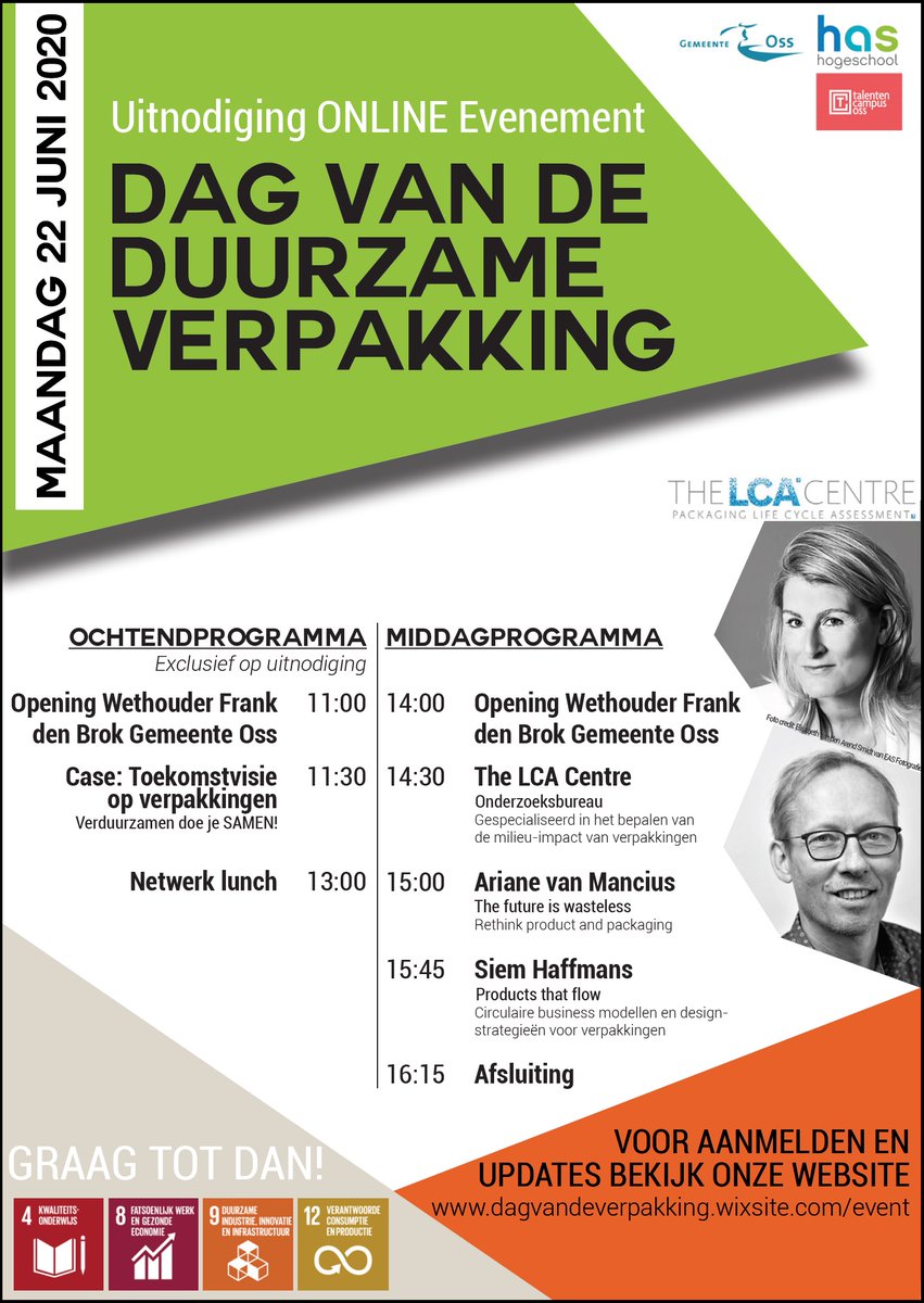 Vier Food Innovation studenten van HAS Hogeschool organiseren samen met gemeente Oss op 22 juni het landelijke online evenement ‘Dag van de Duurzame verpakking’. Met interessante sprekers; schrijf je in! bit.ly/3bMz4N5