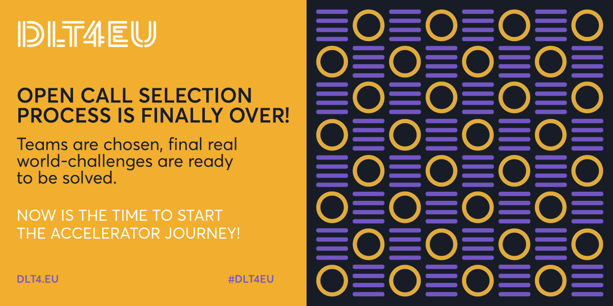 🚀 The day is finally here! #DLT4EU Open Call finalists have been selected and will soon start the accelerator programme🙌!

✨Teams are fantastic and it will be very inspiring to follow them these 6 months.

Read the full post here: dlt4.eu/news-stories/o…

👇Follow the 🧵(1/4)