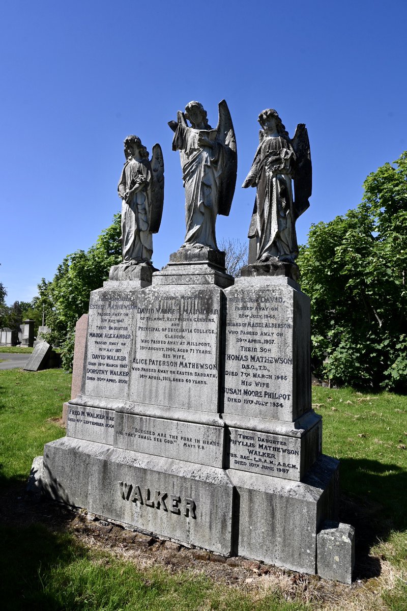 This impressive grave in the Western Necropolis focuses on paterfamilias David Walker, Principal of Belgravia College, Glasgow. What's that I wondered? A college for "young ladies", is the answer, another  #WomenMakeHistory fact learned!  @womenslibrary  http://glasgowwestaddress.co.uk/1891_Book/Belgravia_College.htm