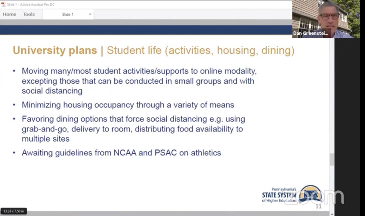If you’re working in #PAhigherEd at 1 of the 14 <a href="/statesystem/">Pennsylvania's State System of Higher Education</a> schools in #ResLife #GreekLife #StudentActivities #SApro #StudentEngagement #SAchat
#StudentAffairs 

Here are the guidelines shared by chancellor <a href="/dan_greenstein/">Dan Greenstein</a> for Fall 2020